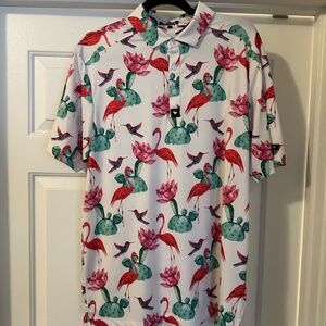 Bad Birdie Flamingo Print Men's Golf Polo